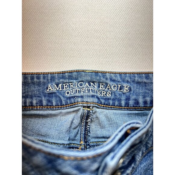 American Eagle Outfitters Straight Leg Jeans Womens 14 Blue Denim Distressed - Picture 2 of 12